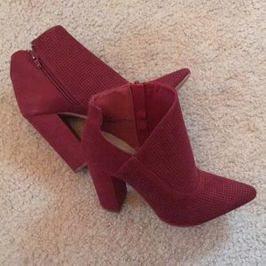 Dark red heeled booties-never worn, brand new.